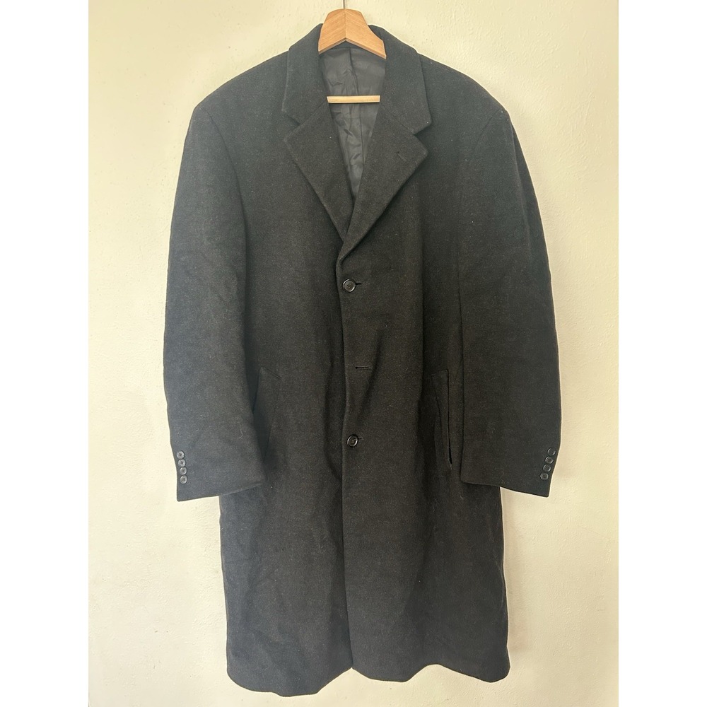 Jos A Bank Mens Black Wool Cashmere Blend Overcoat Topcoat Size 40R Long Button